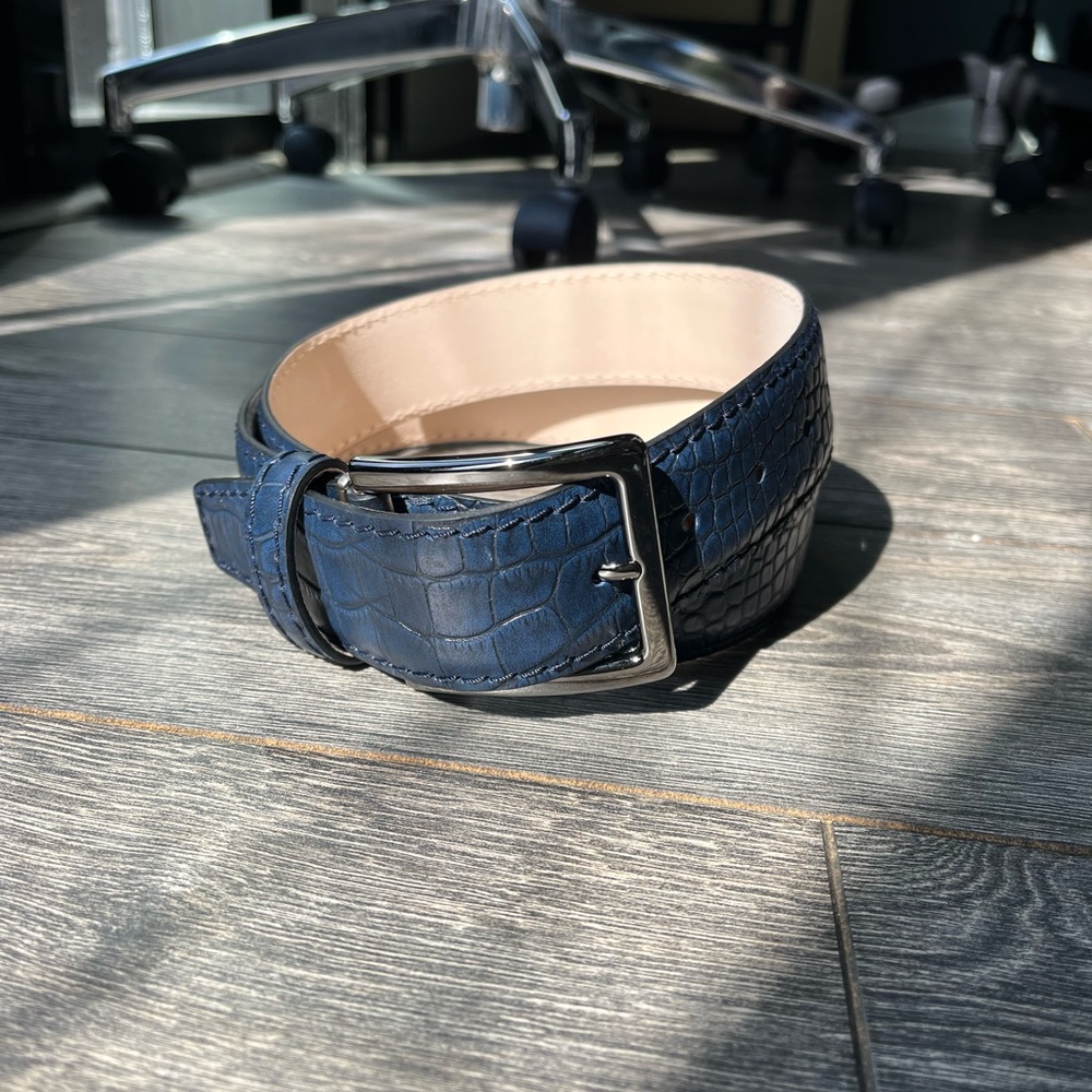 Custom blue snake skin belt, never worn